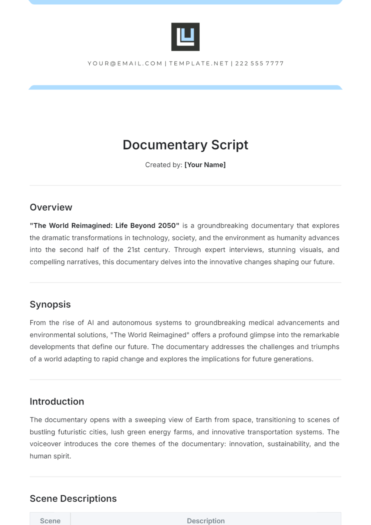 Documentary Script Template - Edit Online & Download