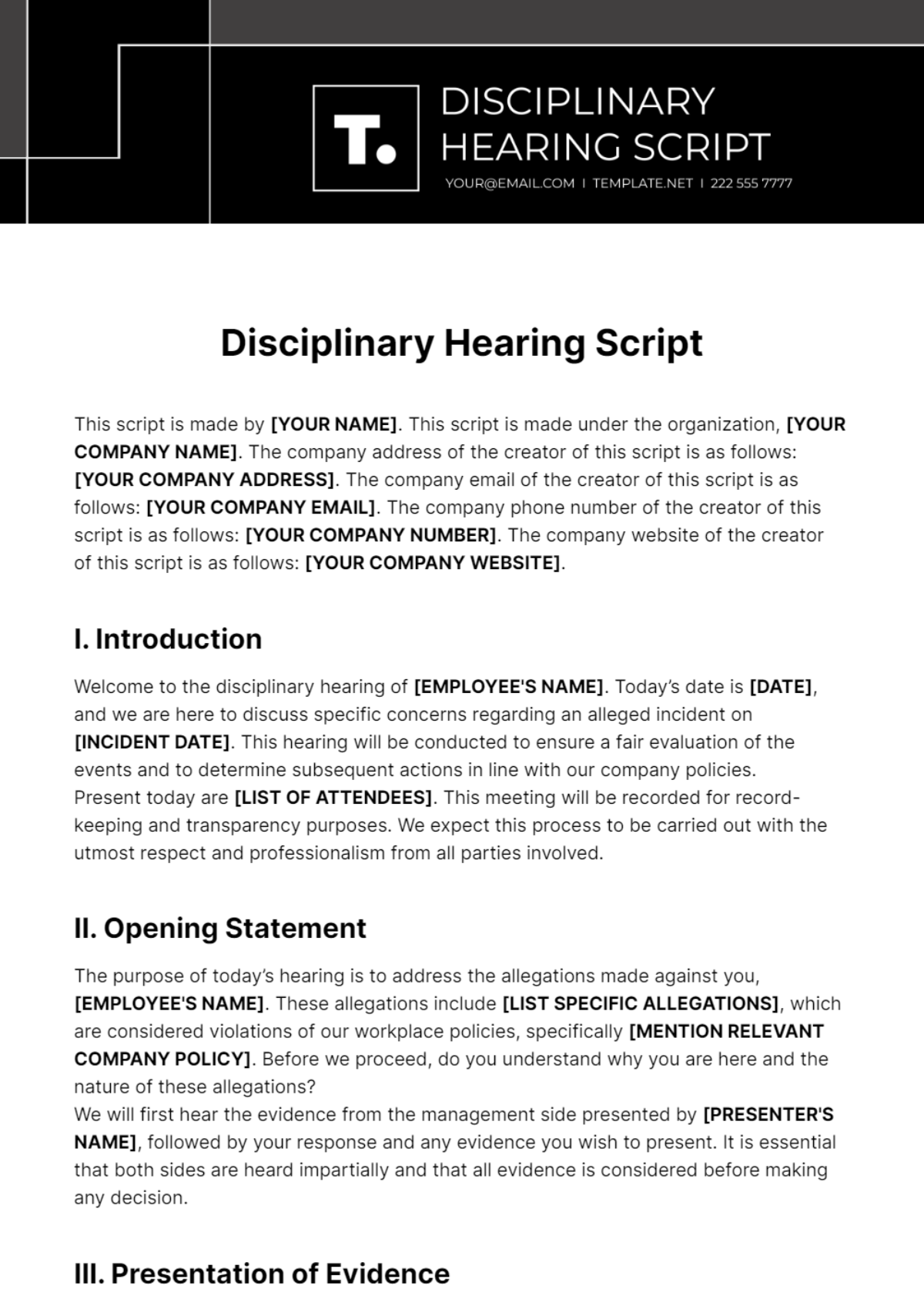Disciplinary Hearing Script Template