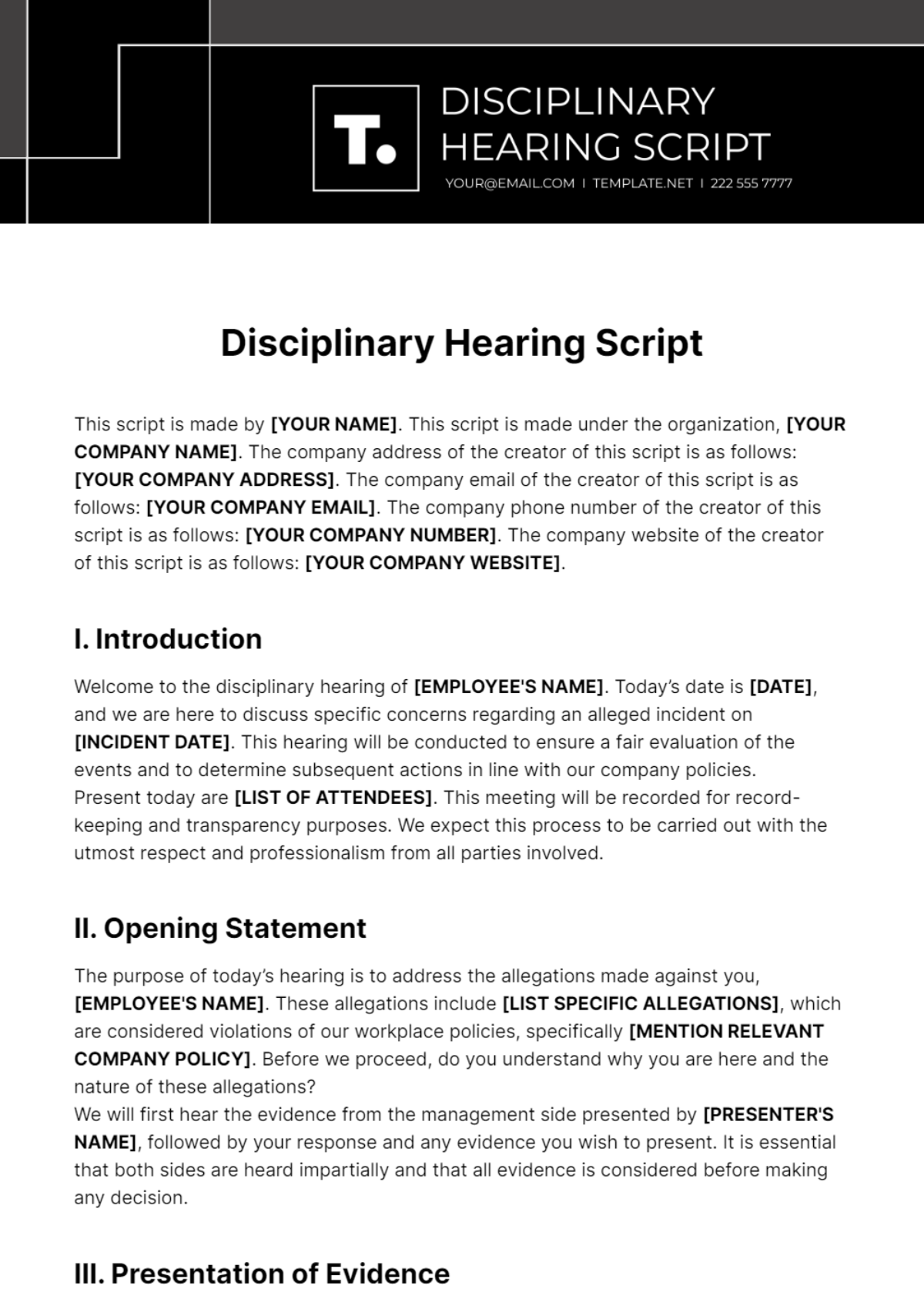 Free Disciplinary Hearing Script Template to Edit Online