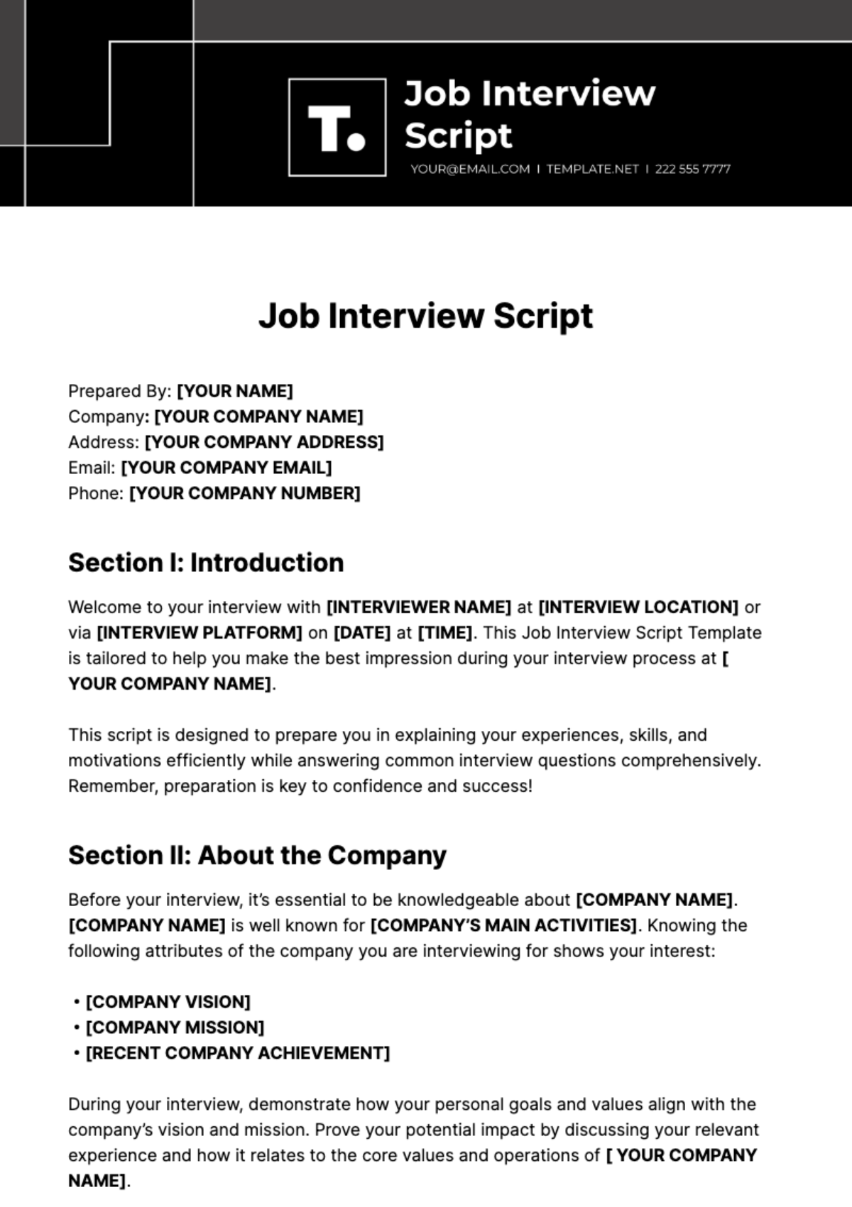 Job Interview Script Template