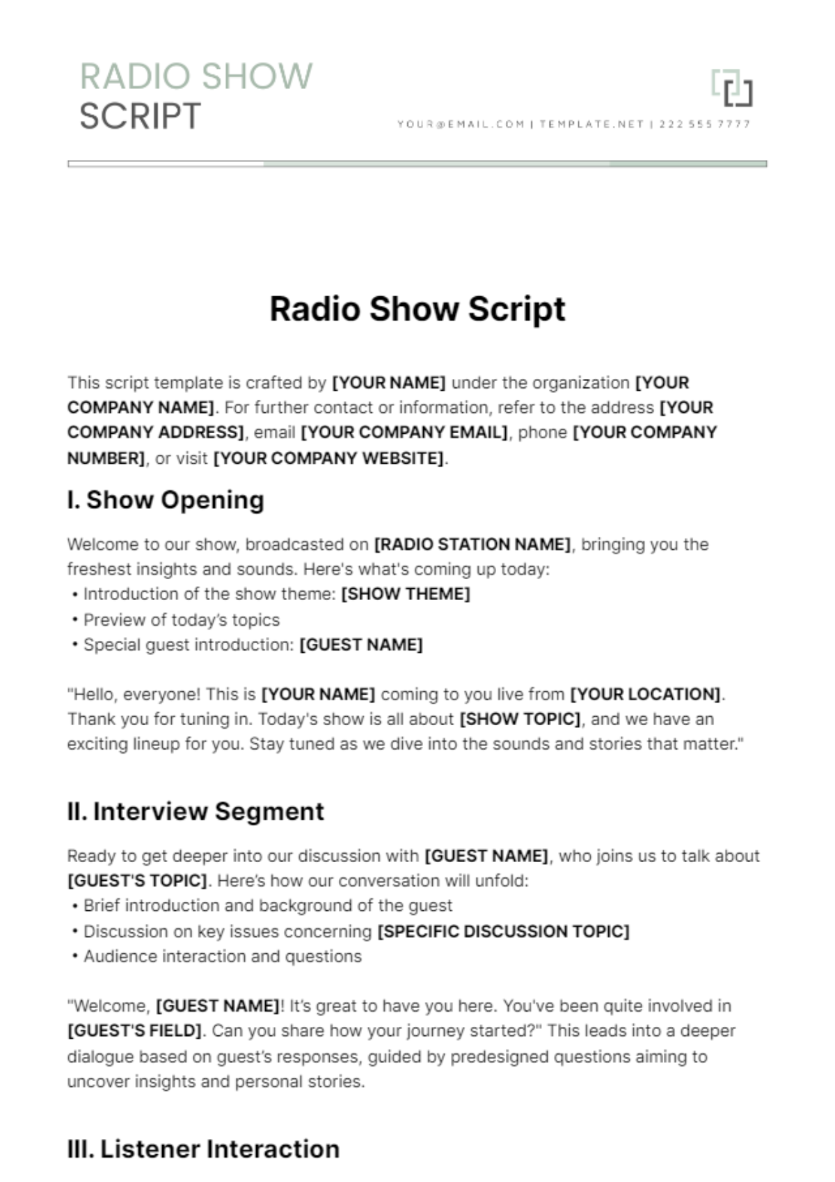 Radio Show Script Template