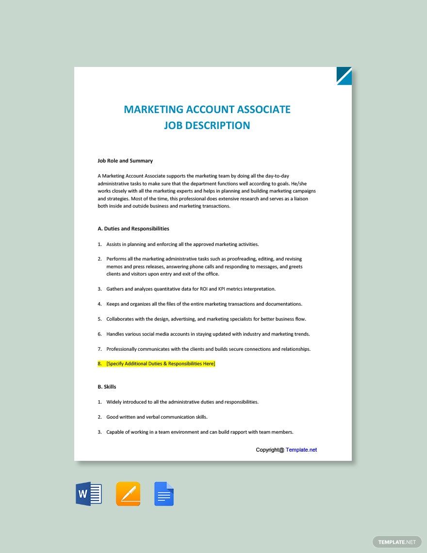 Marketing Account Associate Job Description Template
