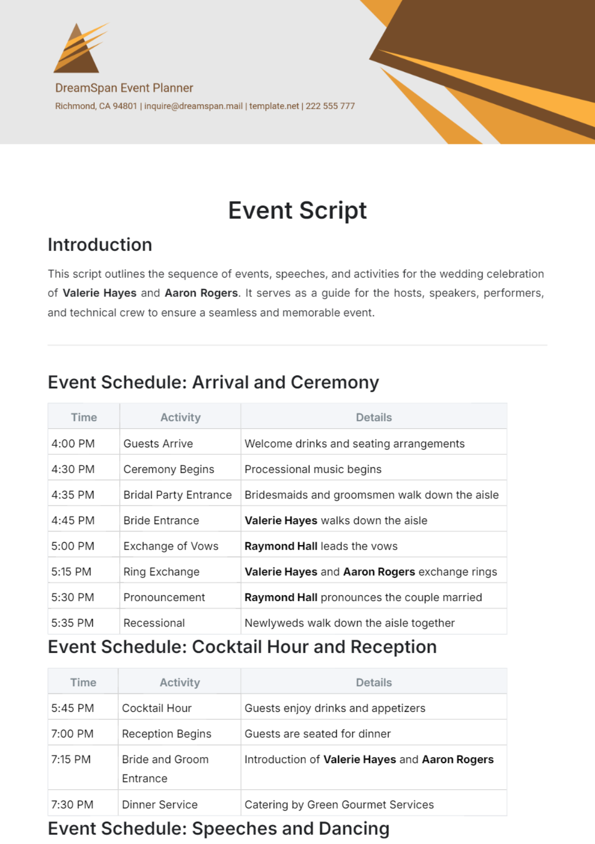 Free Event Script Template to Edit Online