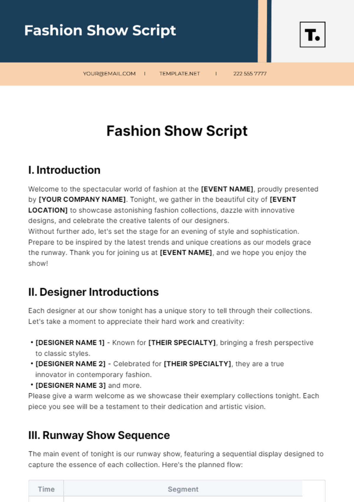 Fashion Show Script Template