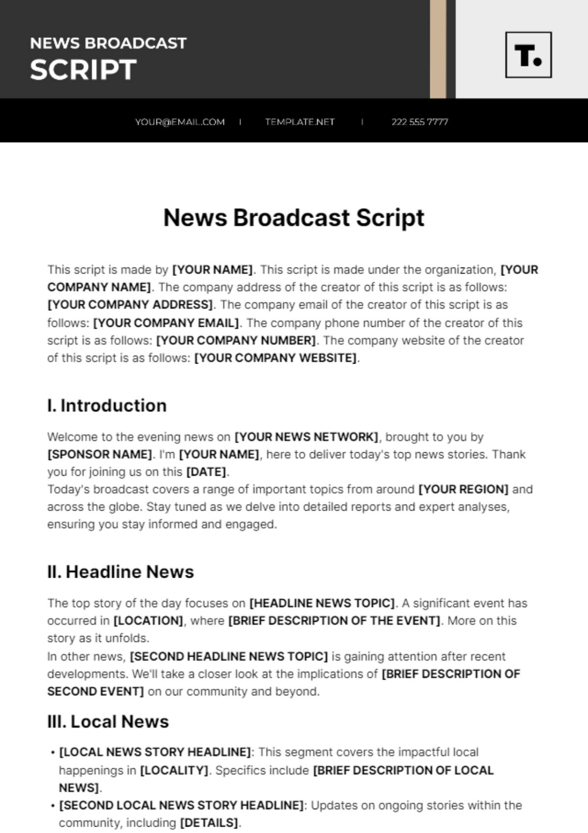 News Broadcast Script  Template