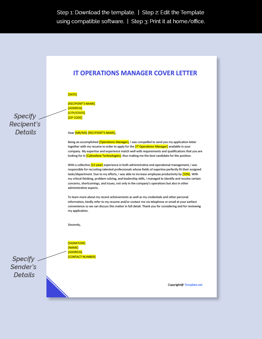 IT Operations Manager Cover Letter