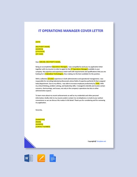 Free IT Operations Manager Cover Letter Template - Google Docs, Word