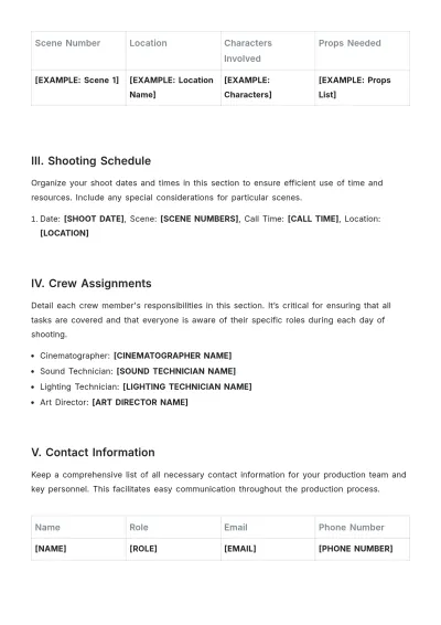 Free Shooting Script Template to Edit Online