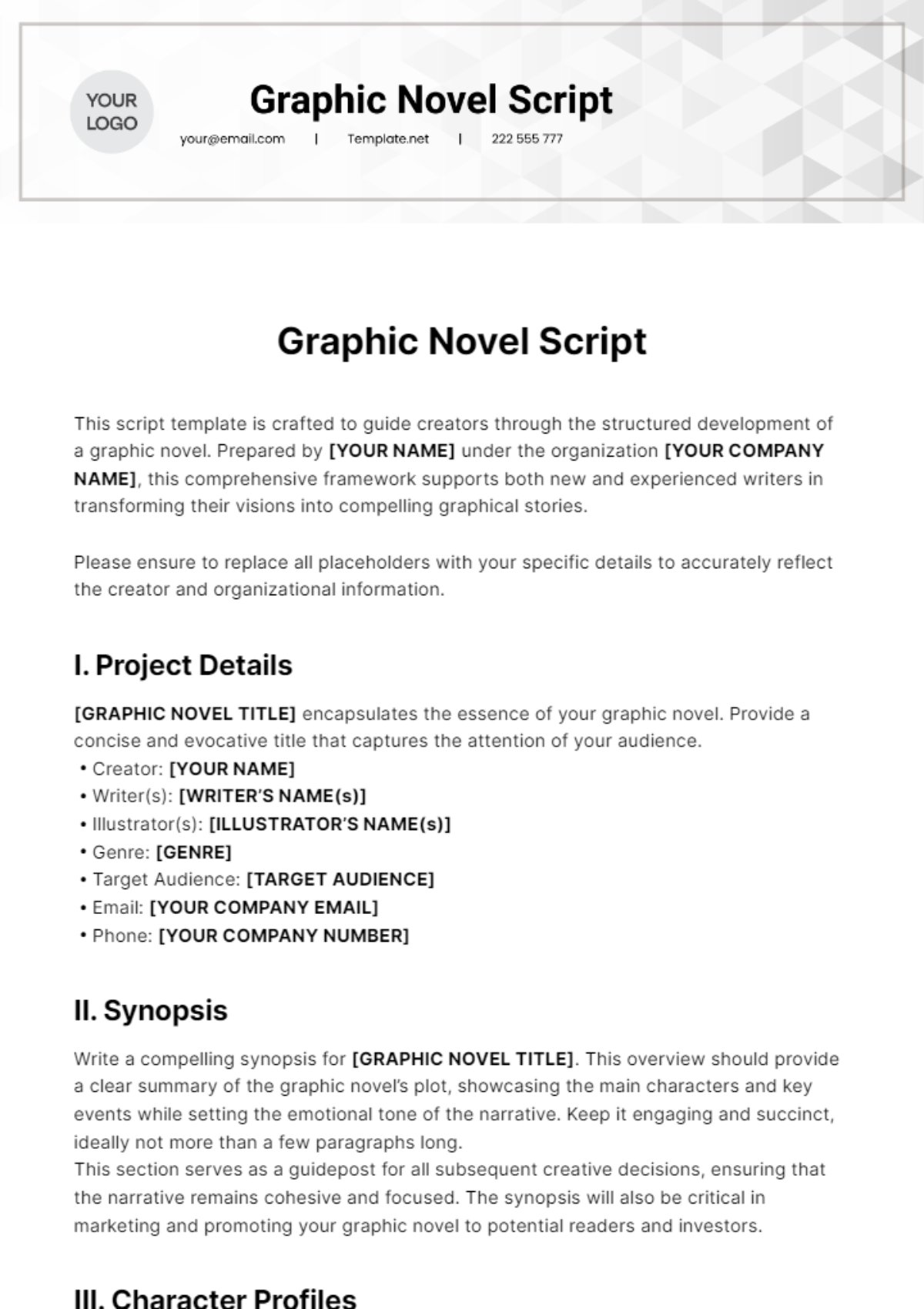 Graphic Novel Script Template