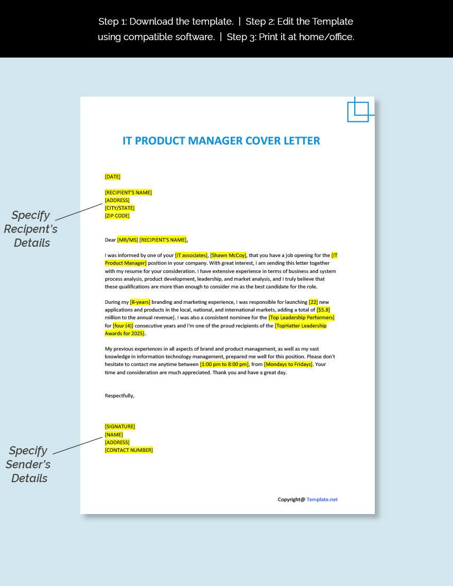 IT Product Manager Cover Letter
