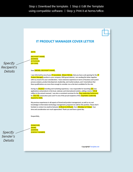 IT Product Manager Cover Letter Template