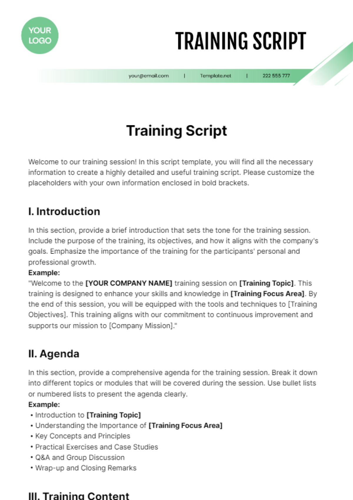 Free Training Script Template to Edit Online