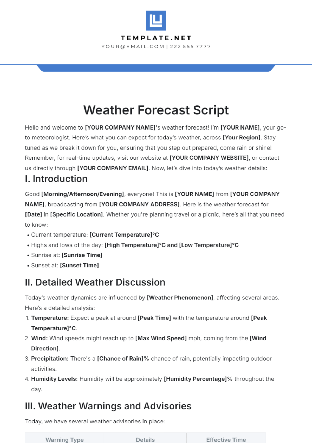 Weather Forecast Script Template - Edit Online & Download