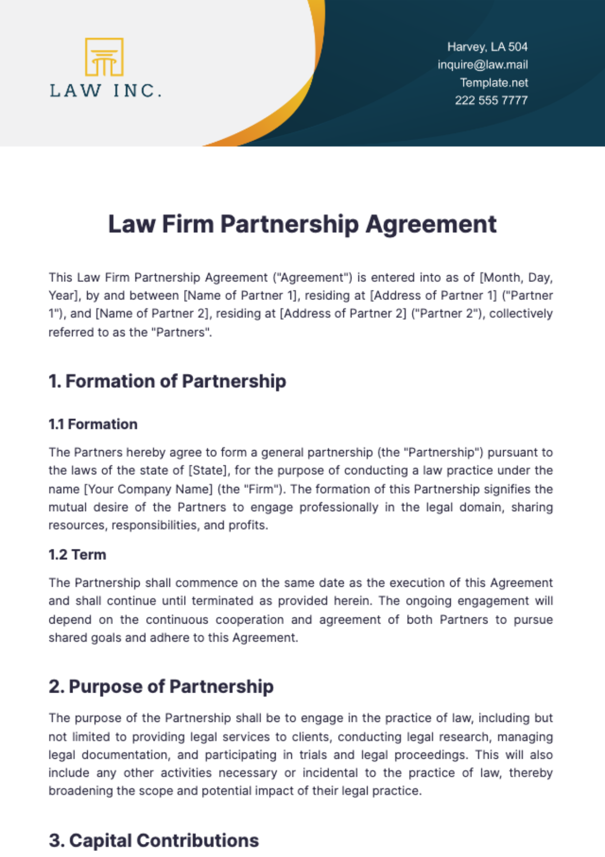 Law Firm Partnership Agreement Template - Edit Online & Download