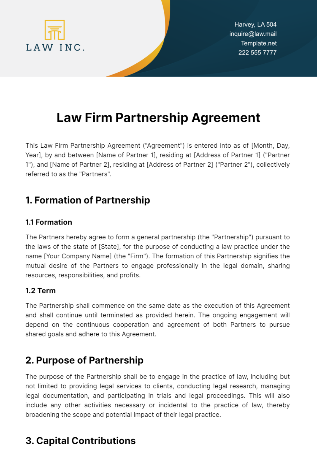 Law Firm Partnership Agreement Template