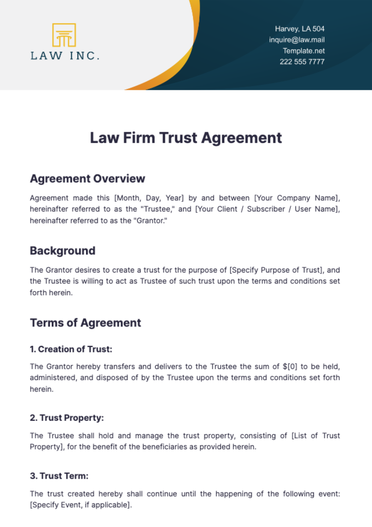 Law Firm Trust Agreement Template - Edit Online & Download