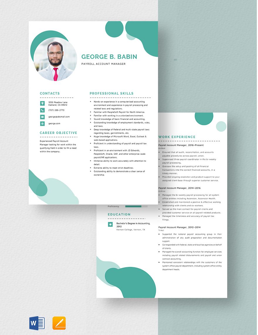 Payroll Account Manager Resume