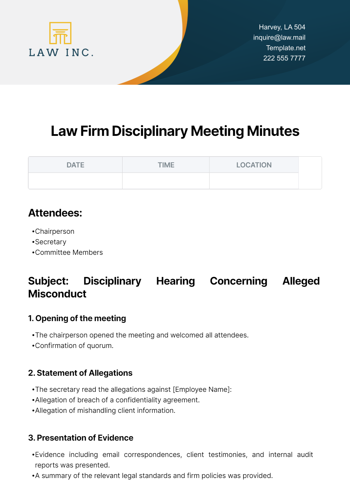 Free Law Firm Disciplinary Meeting Minutes Template