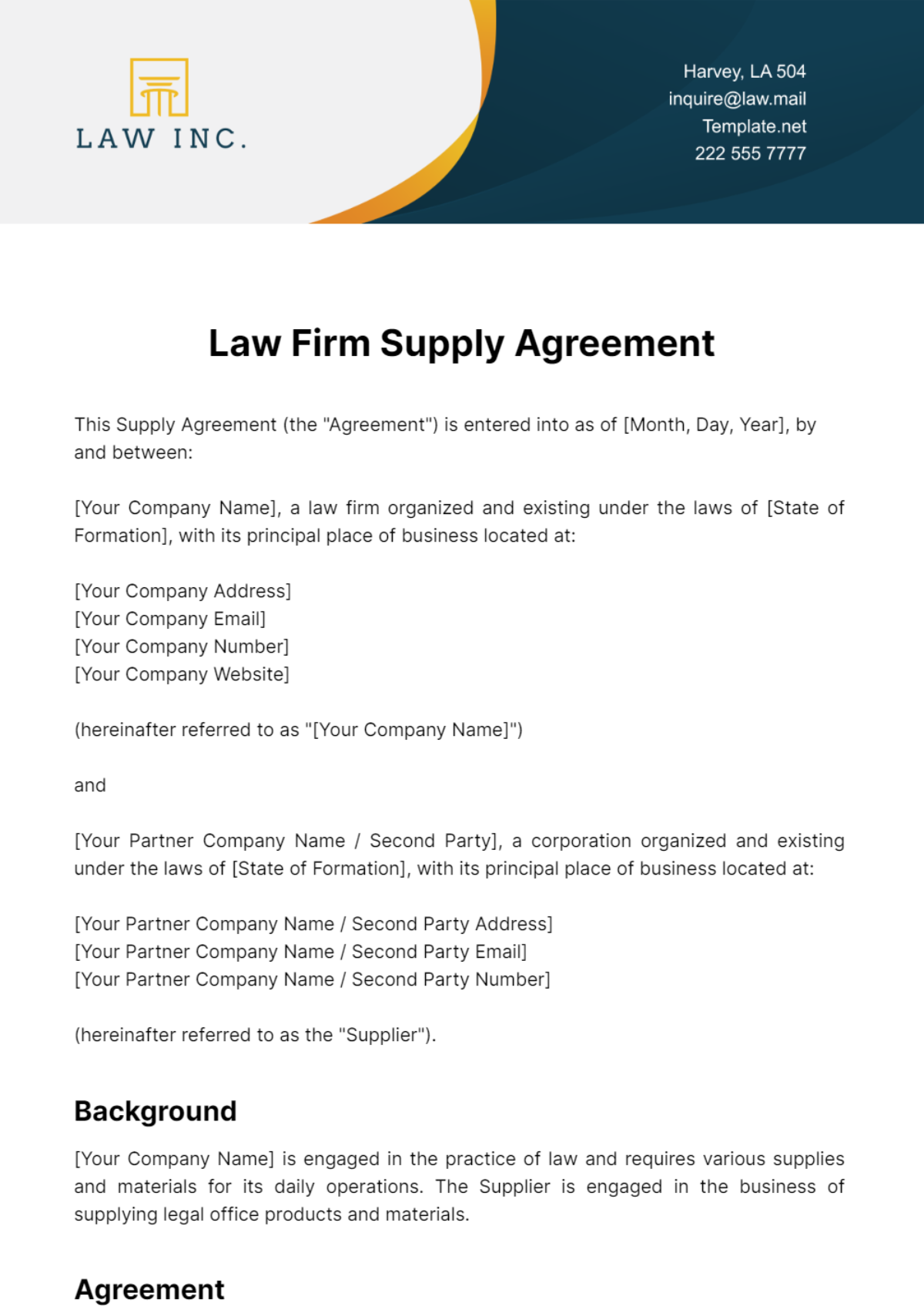 Law Firm Supply Agreement Template
