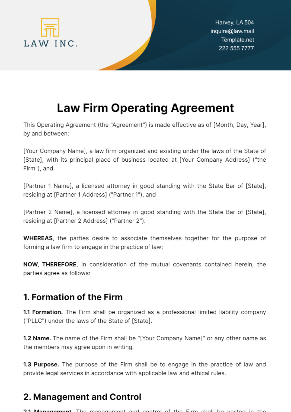 Law Firm Operating Agreement Template
