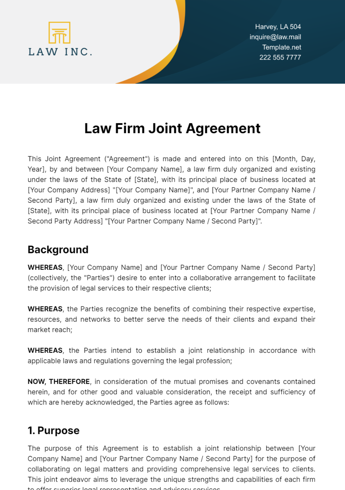 Law Firm Joint Agreement Template