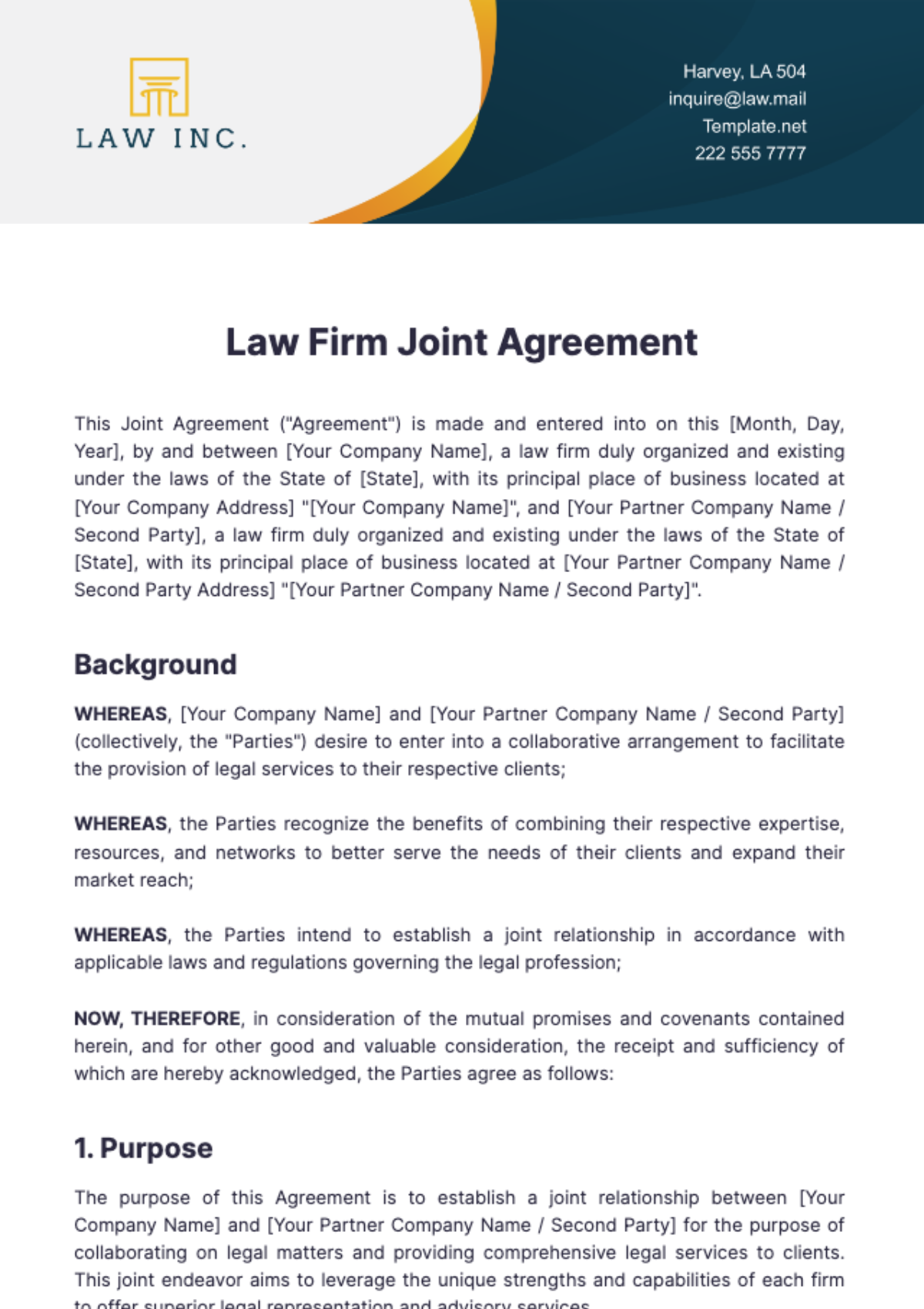 Law Firm Joint Agreement Template - Edit Online & Download