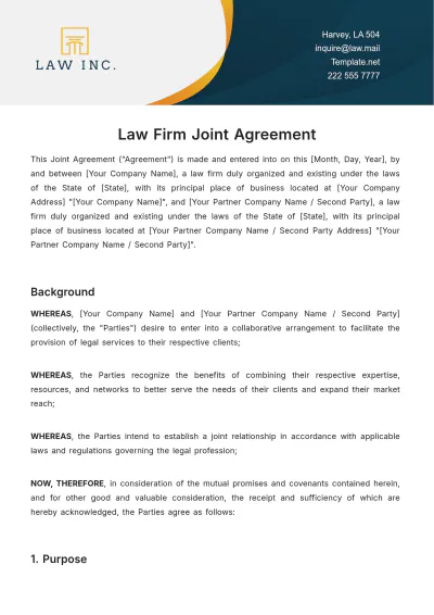 Free Law Firm Joint Agreement Template to Edit Online