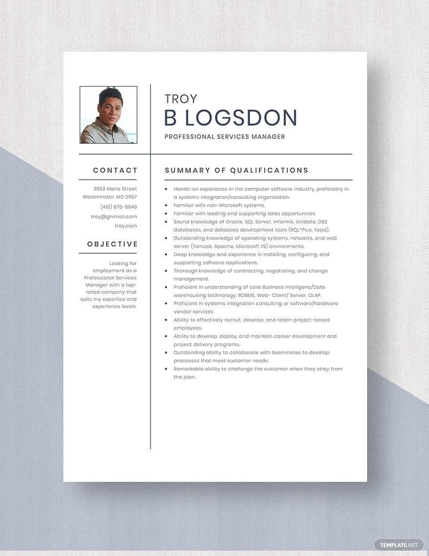 Professional Services Manager Resume Template