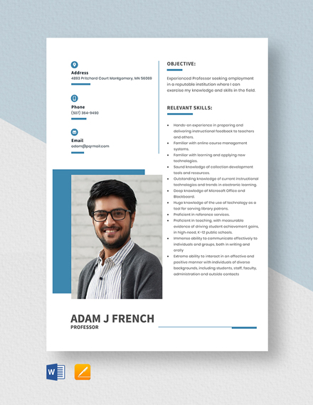 Professor Resume Template - Word, Apple Pages