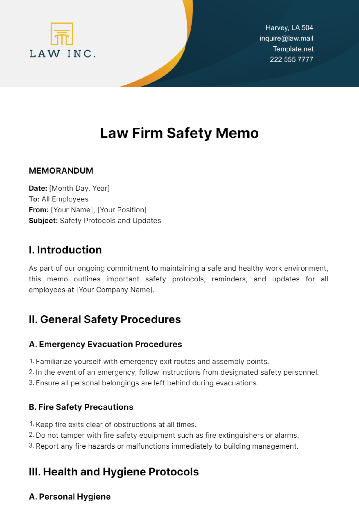 Free Law Firm Safety Memo Template