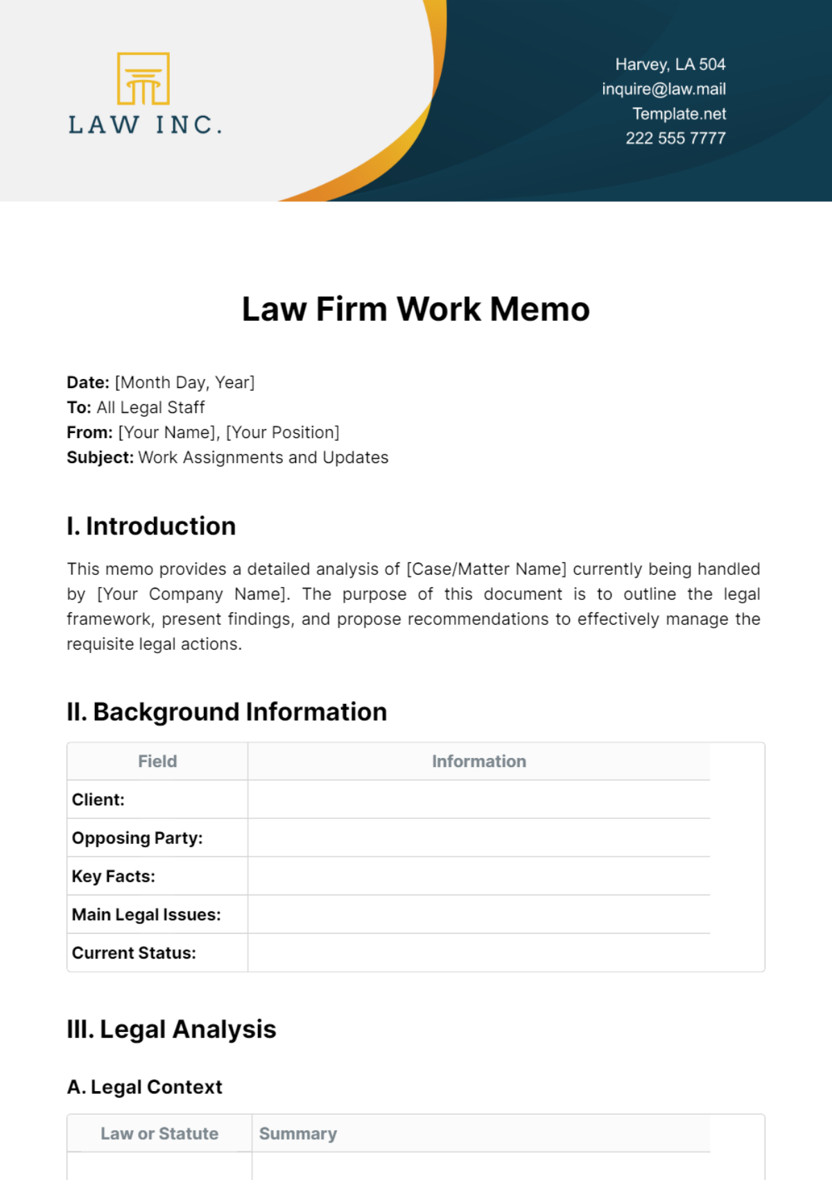 Law Firm Work Memo Template - Edit Online & Download