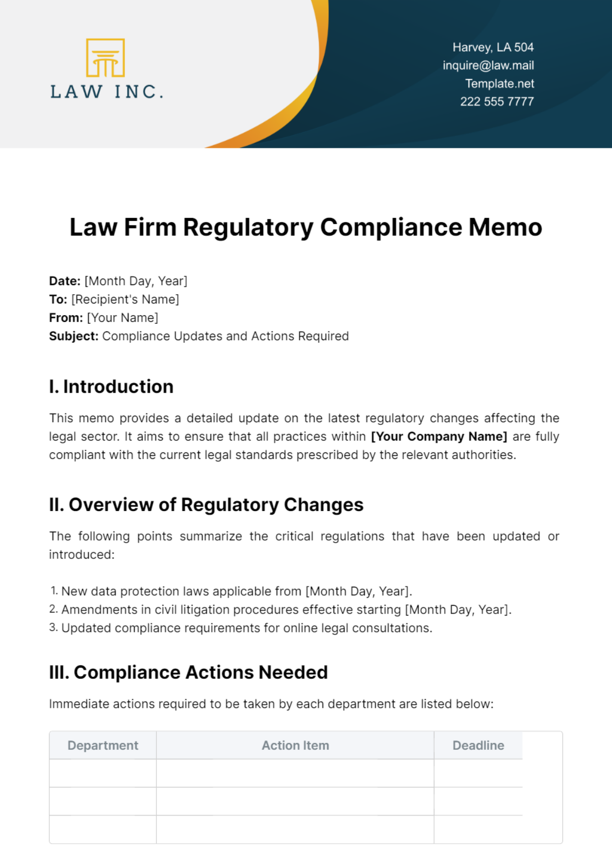 Law Firm Regulatory Compliance Memo Template