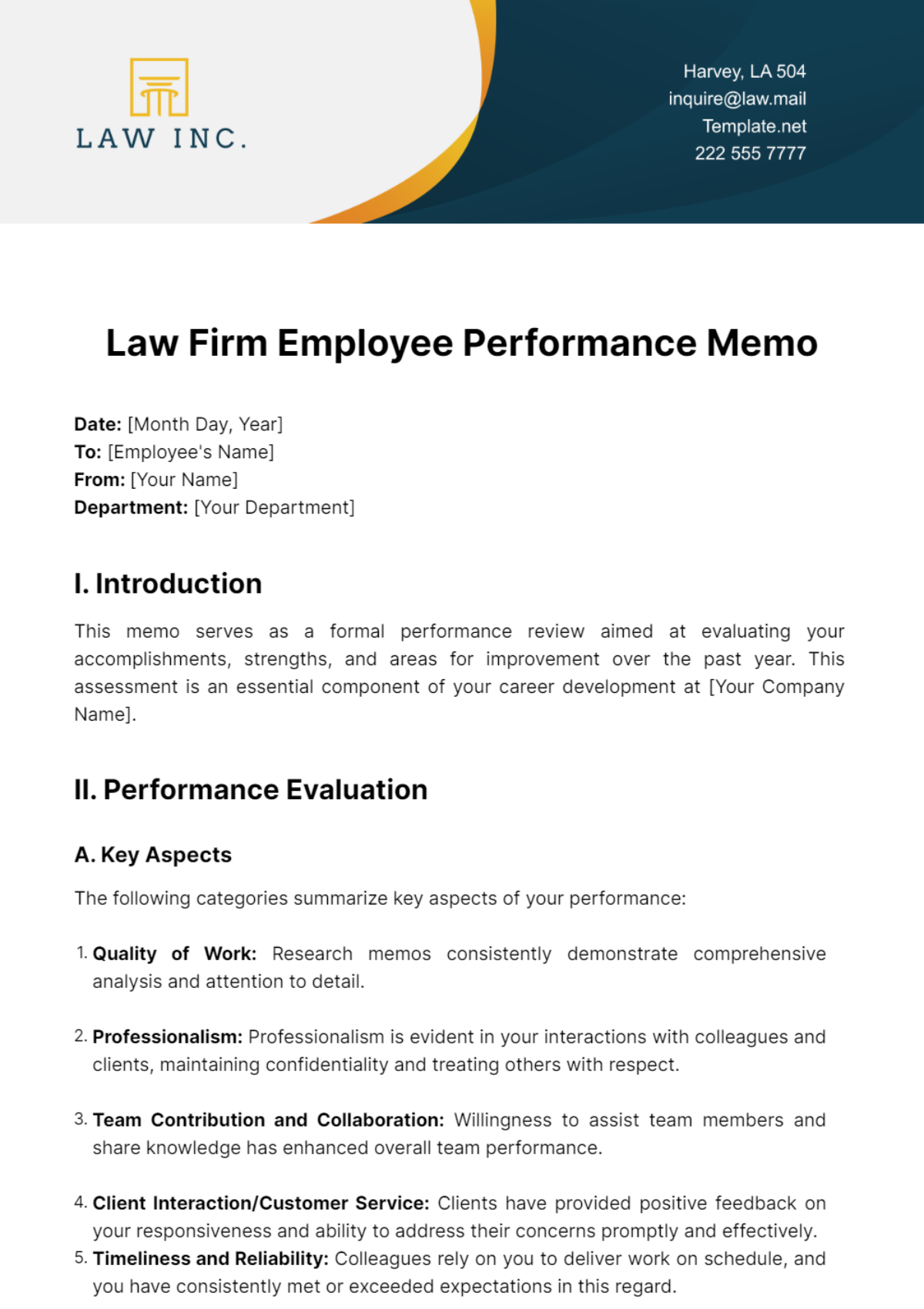 Free Law Firm Employee Performance Memo Template