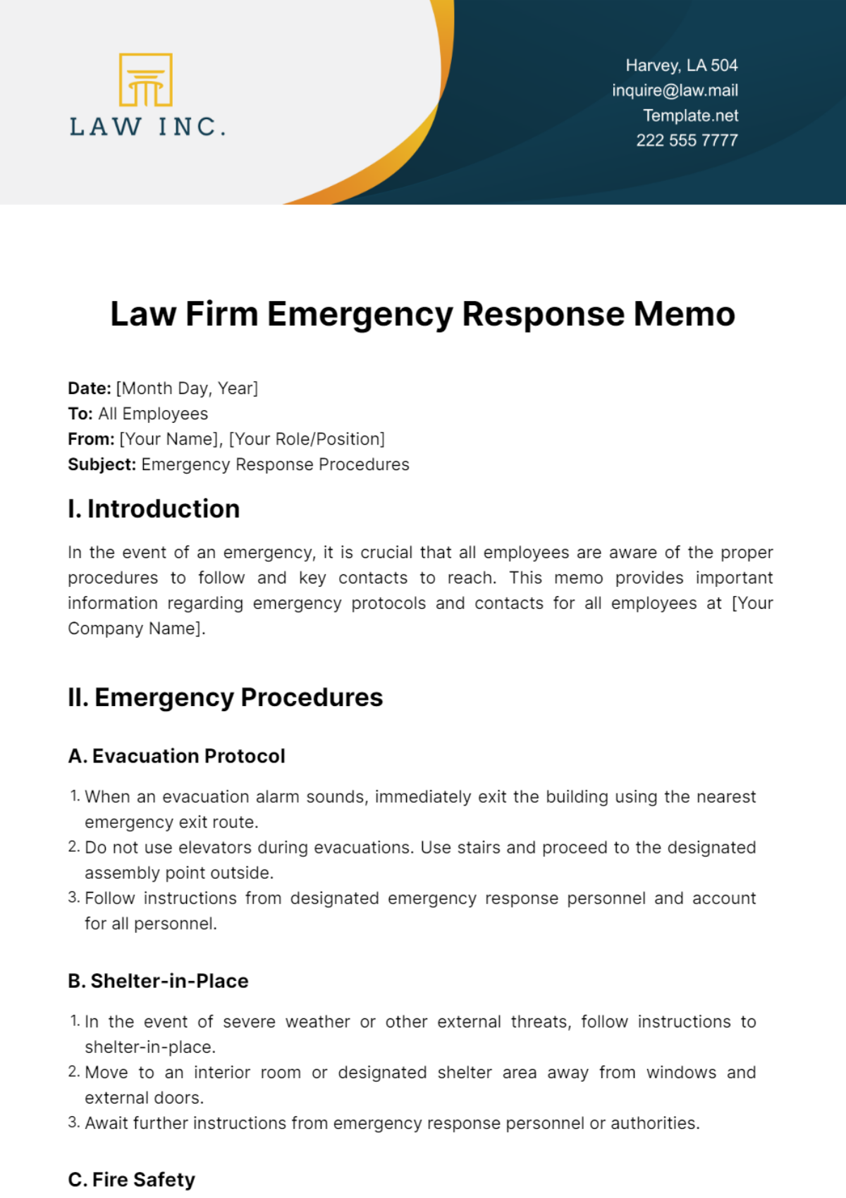 Free Law Firm Emergency Response Memo Template