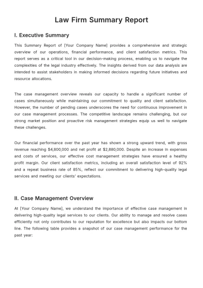 Free Law Firm Summary Report Template to Edit Online