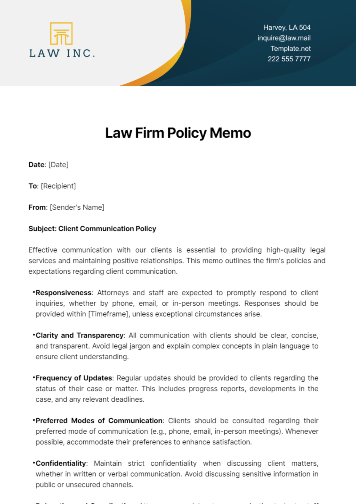 Law Firm Policy Memo Template