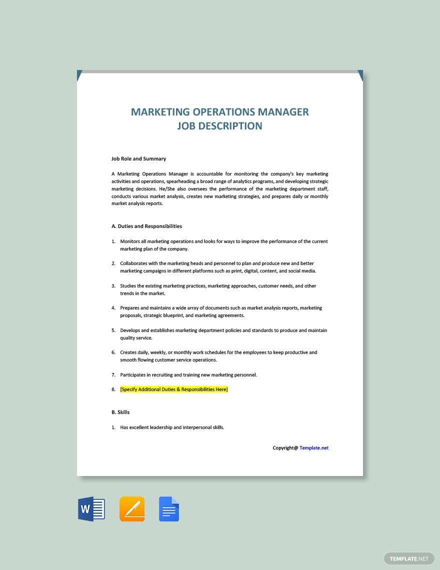 Advertising Operations Manager Job Description Template Google Docs 