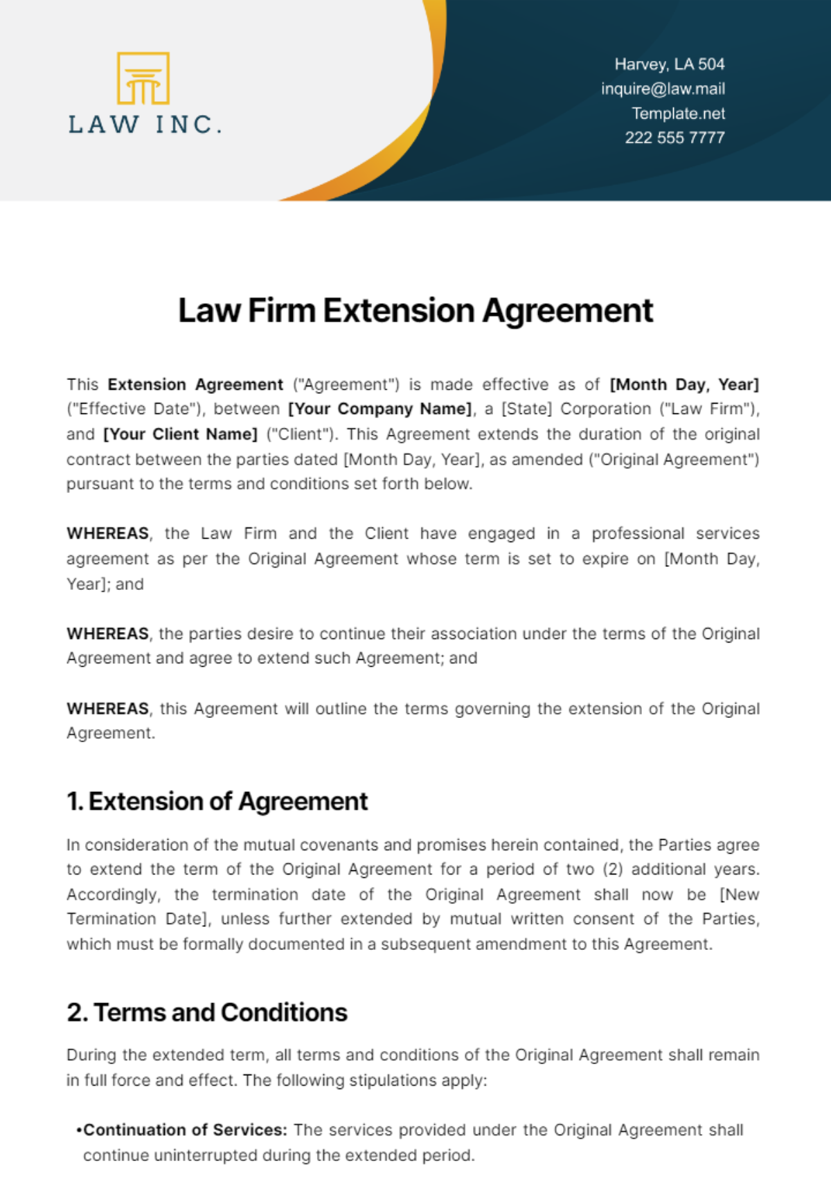 Law Firm Extension of Agreement Template