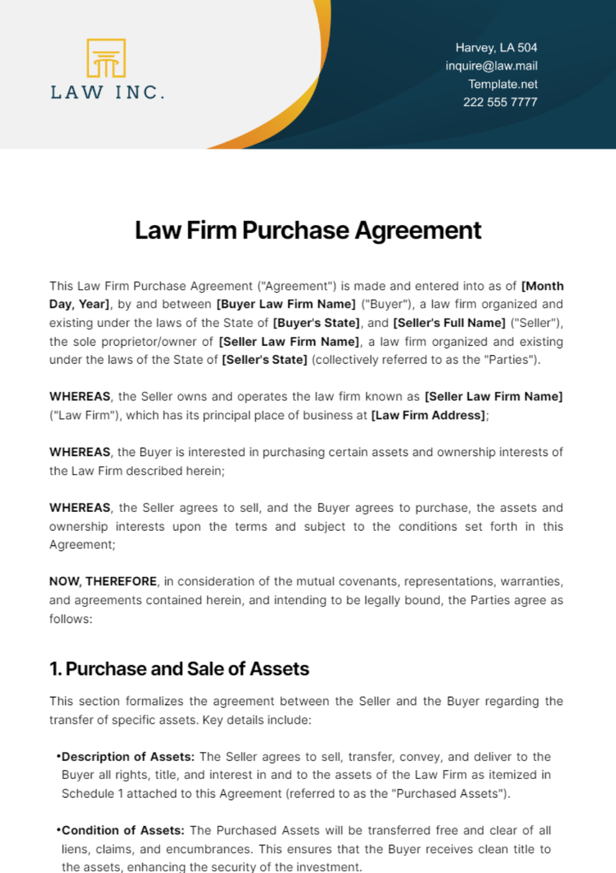 Law Firm Purchase Agreement Template