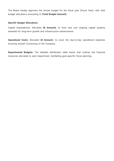 Free Law Firm Board Resolution Approving Budget Template to Edit Online