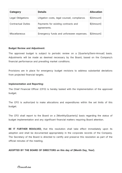 Free Law Firm Board Resolution Approving Budget Template to Edit Online