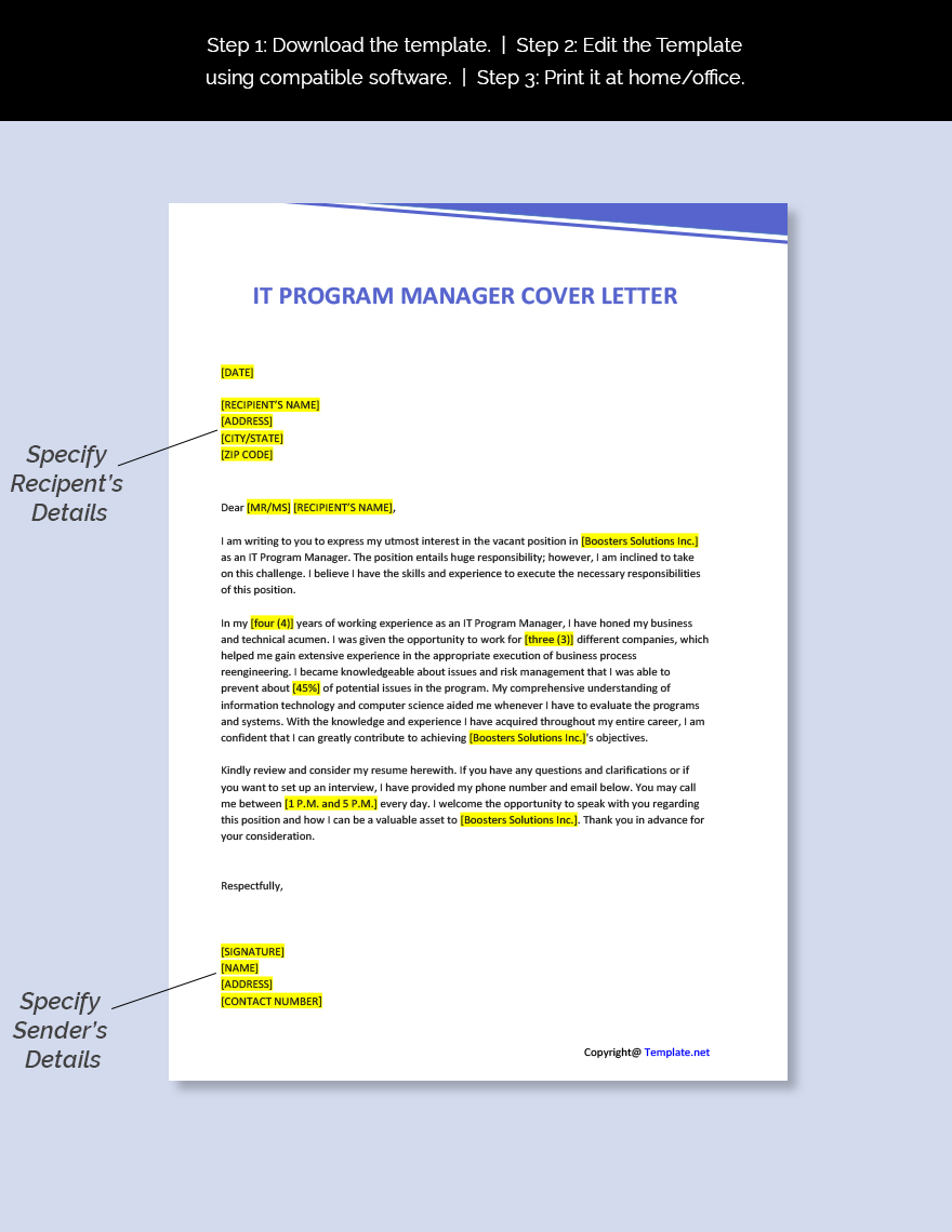 IT Program Manager Cover Letter
