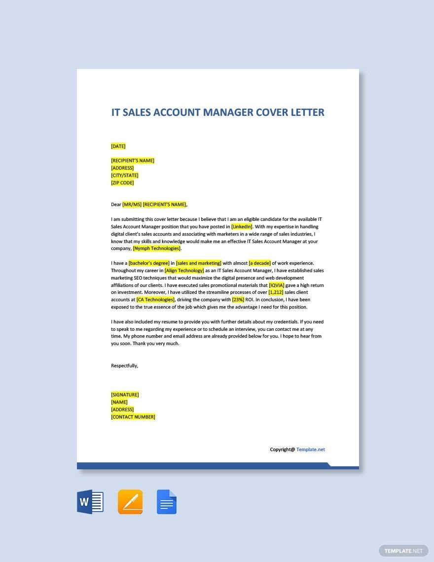 IT Sales Account Manager Cover Letter
