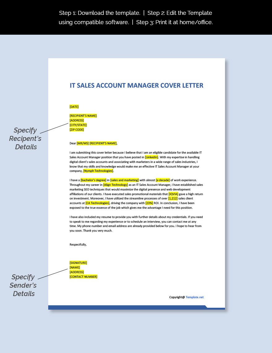 IT Sales Account Manager Cover Letter