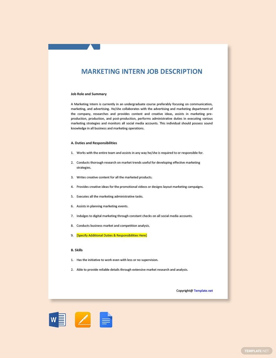 Marketing Intern Job Description