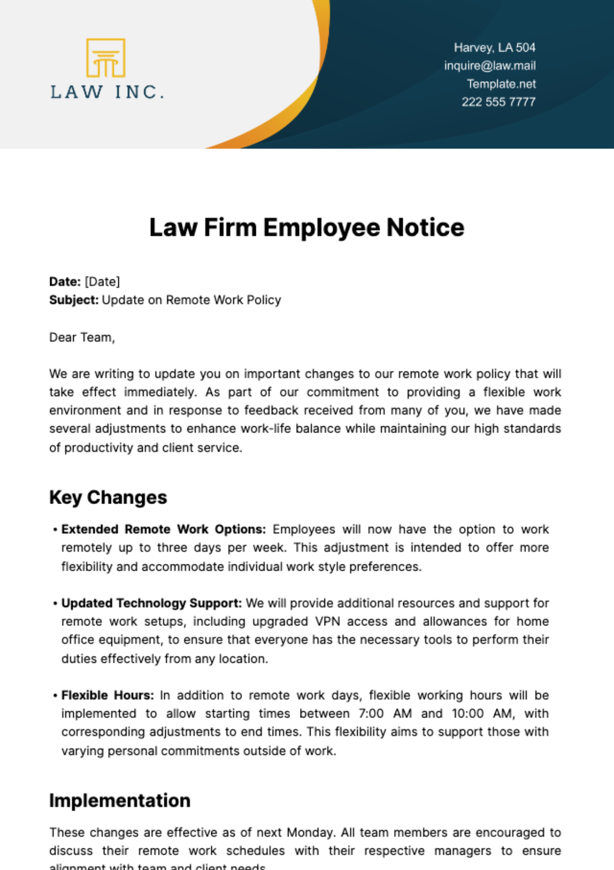 Free Law Firm Employee Notice Template