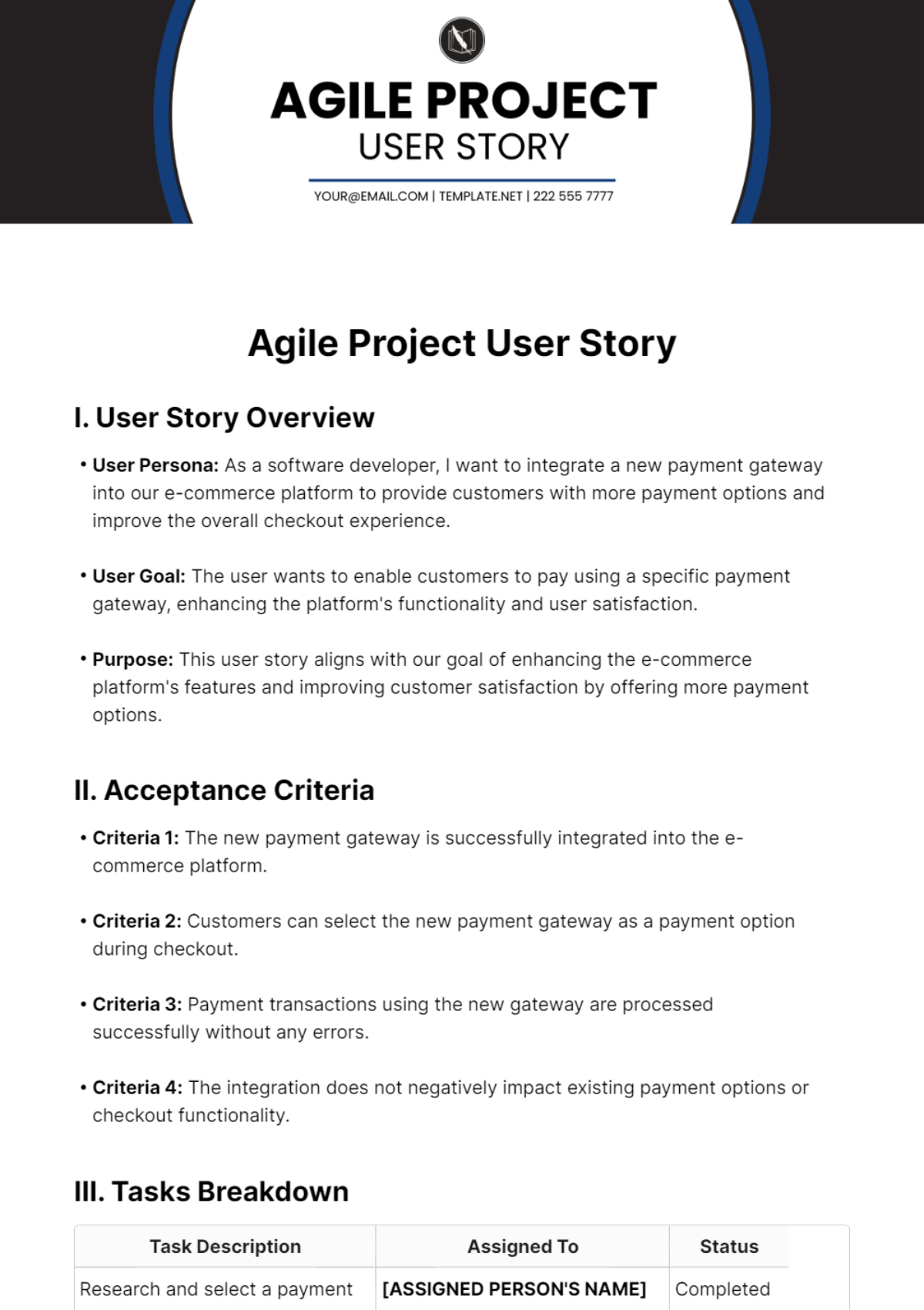 Agile Project User Story Template
