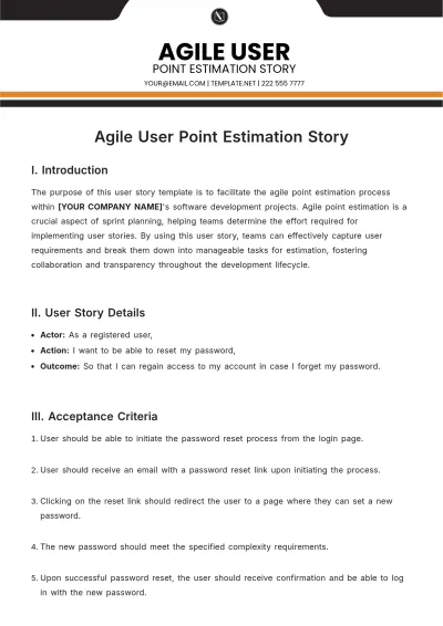 Free Agile User Point Estimation Story Template to Edit Online