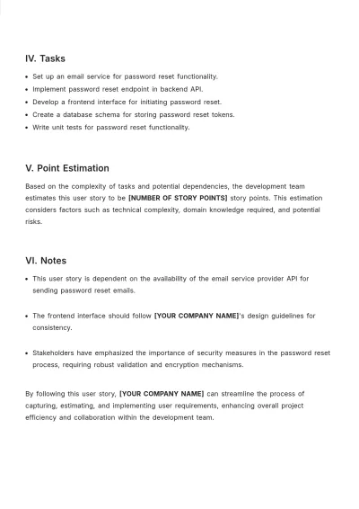 Free Agile User Point Estimation Story Template to Edit Online