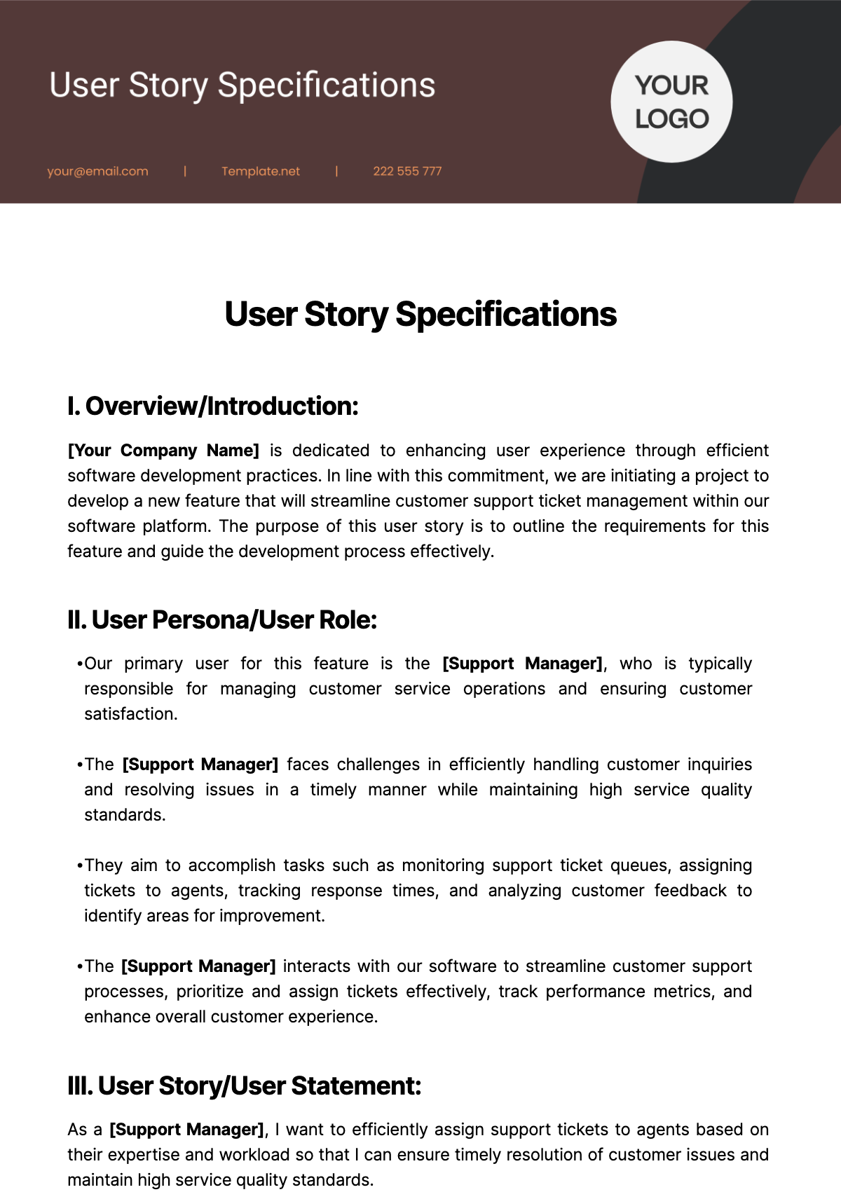 User Story Specification Template
